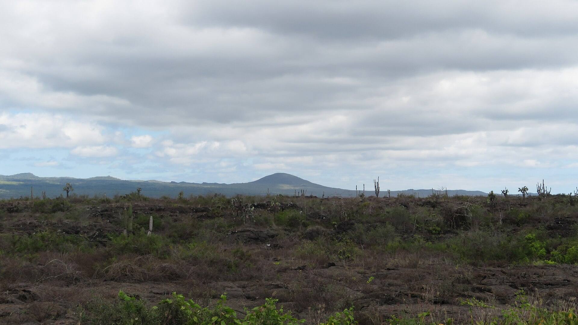 Vista lejana hacia Volcán Chico: fotografía de orientación y no mapa de la ruta.